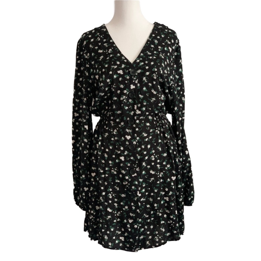 ABOUND Midi Dress with Long Sleeves, V-neck Button-down Floral Print Dress